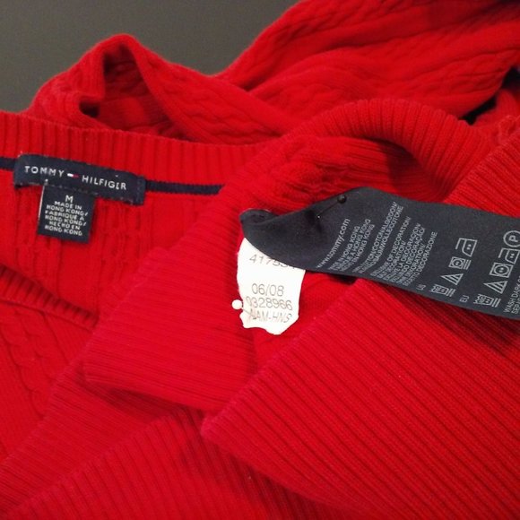 Y2k-2008 Tommy Hilfiger Ribbed Cable Knit Crewneck Sweater Ladies -M Cotton Red - Picture 7 of 8